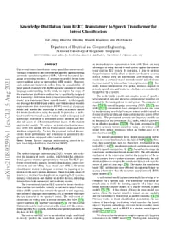 Knowledge Distillation from BERT Transformer to Speech Transformer for
  Intent Classification
