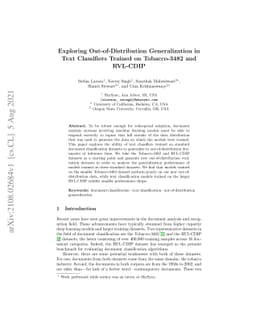 Exploring Out-of-Distribution Generalization in Text Classifiers Trained
  on Tobacco-3482 and RVL-CDIP