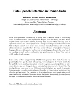 Hate Speech Detection in Roman Urdu