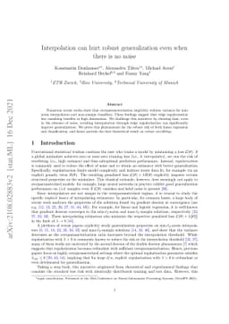 Interpolation can hurt robust generalization even when there is no noise