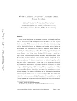 SWSR: A Chinese Dataset and Lexicon for Online Sexism Detection