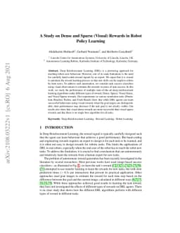A Study on Dense and Sparse (Visual) Rewards in Robot Policy Learning
