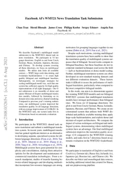 Facebook AI WMT21 News Translation Task Submission