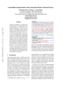Controllable Summarization with Constrained Markov Decision Process