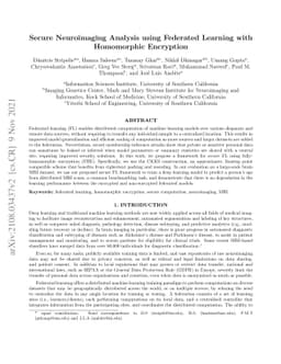 Secure Neuroimaging Analysis using Federated Learning with Homomorphic
  Encryption
