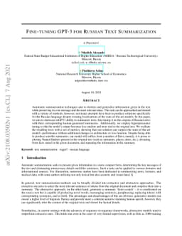 Fine-tuning GPT-3 for Russian Text Summarization