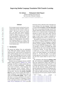 Improving Similar Language Translation With Transfer Learning