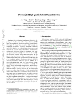 Disentangled High Quality Salient Object Detection