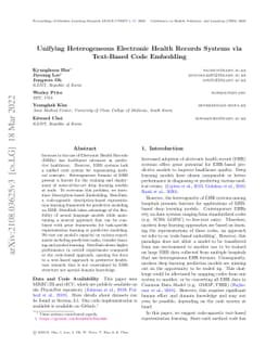 Unifying Heterogeneous Electronic Health Records Systems via Text-Based
  Code Embedding