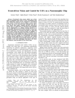 Event-driven Vision and Control for UAVs on a Neuromorphic Chip