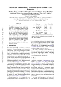 The HW-TSC's Offline Speech Translation Systems for IWSLT 2021
  Evaluation