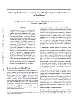 Safe Deep Reinforcement Learning for Multi-Agent Systems with Continuous
  Action Spaces
