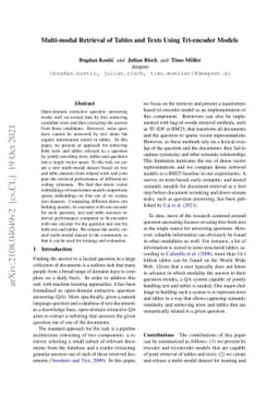 Multi-modal Retrieval of Tables and Texts Using Tri-encoder Models