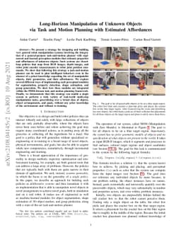 Long-Horizon Manipulation of Unknown Objects via Task and Motion
  Planning with Estimated Affordances