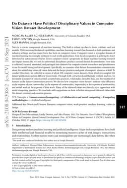 Do Datasets Have Politics? Disciplinary Values in Computer Vision
  Dataset Development