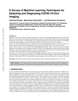 A Survey of Machine Learning Techniques for Detecting and Diagnosing
  COVID-19 from Imaging