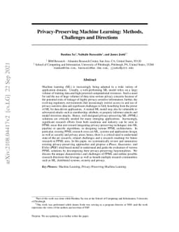 Privacy-Preserving Machine Learning: Methods, Challenges and Directions