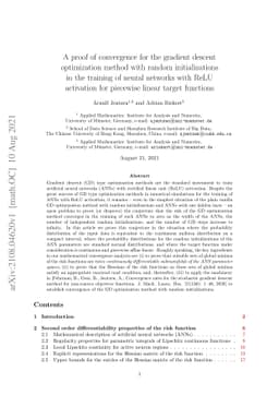 A proof of convergence for the gradient descent optimization method with
  random initializations in the training of neural networks with ReLU
  activation for piecewise linear target functions