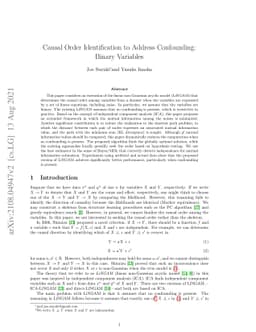 Causal Order Identification to Address Confounding: Binary Variables