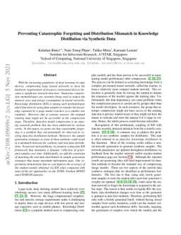 Preventing Catastrophic Forgetting and Distribution Mismatch in
  Knowledge Distillation via Synthetic Data