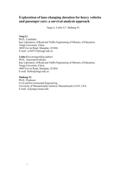 Exploration of lane-changing duration for heavy vehicles and passenger
  cars: a survival analysis approach