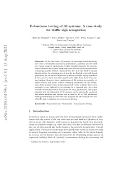 Robustness testing of AI systems: A case study for traffic sign
  recognition