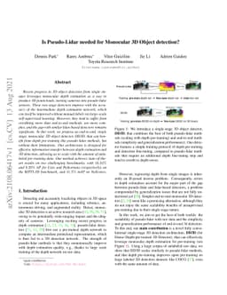 Is Pseudo-Lidar needed for Monocular 3D Object detection?