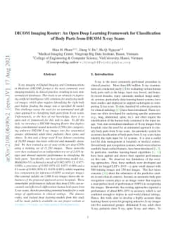 DICOM Imaging Router: An Open Deep Learning Framework for Classification
  of Body Parts from DICOM X-ray Scans