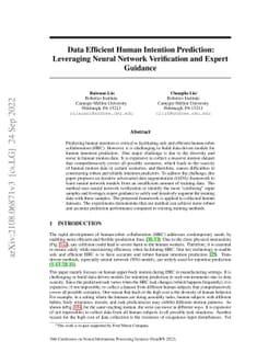 Data Efficient Human Intention Prediction: Leveraging Neural Network
  Verification and Expert Guidance