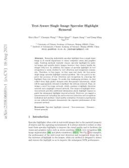 Text-Aware Single Image Specular Highlight Removal