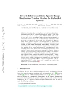 Towards Efficient and Data Agnostic Image Classification Training
  Pipeline for Embedded Systems