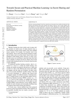Towards Secure and Practical Machine Learning via Secret Sharing and
  Random Permutation