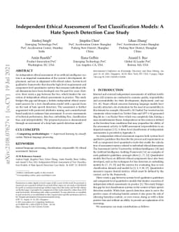 Independent Ethical Assessment of Text Classification Models: A Hate
  Speech Detection Case Study