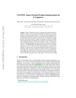 CUSTOM: Aspect-Oriented Product Summarization for E-Commerce