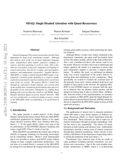 SHAQ: Single Headed Attention with Quasi-Recurrence
