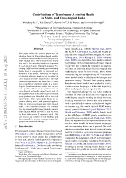 Contributions of Transformer Attention Heads in Multi- and Cross-lingual
  Tasks