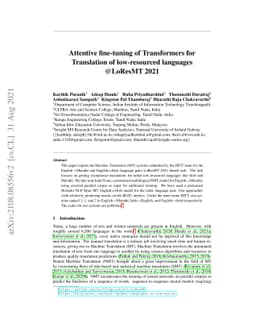 Attentive fine-tuning of Transformers for Translation of low-resourced
  languages @LoResMT 2021