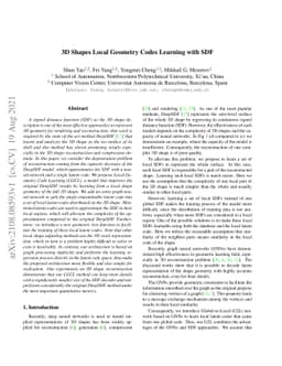 3D Shapes Local Geometry Codes Learning with SDF
