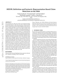 DESYR: Definition and Syntactic Representation Based Claim Detection on
  the Web
