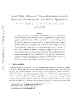 Provably Efficient Generative Adversarial Imitation Learning for Online
  and Offline Setting with Linear Function Approximation