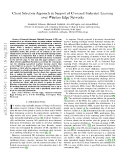 Client Selection Approach in Support of Clustered Federated Learning
  over Wireless Edge Networks
