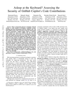 Asleep at the Keyboard? Assessing the Security of GitHub Copilot's Code
  Contributions