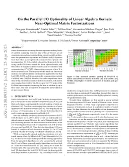 On the Parallel I/O Optimality of Linear Algebra Kernels: Near-Optimal
  Matrix Factorizations