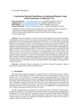 Construction material classification on imbalanced datasets using Vision
  Transformer (ViT) architecture