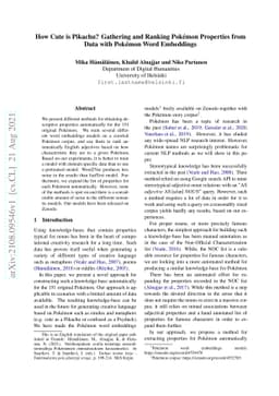How Cute is Pikachu? Gathering and Ranking Pokémon Properties from
  Data with Pokémon Word Embeddings