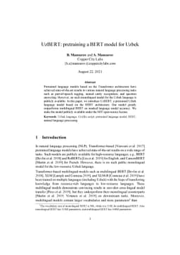 UzBERT: pretraining a BERT model for Uzbek