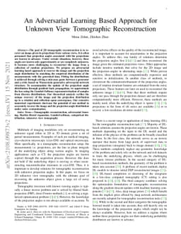 An Adversarial Learning Based Approach for Unknown View Tomographic
  Reconstruction