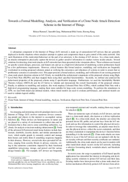 Towards a Formal Modelling, Analysis, and Verification of a Clone Node
  Attack Detection Scheme in the Internet of Things