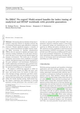 No DBA? No regret! Multi-armed bandits for index tuning of analytical
  and HTAP workloads with provable guarantees