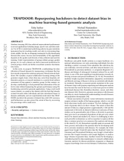 TRAPDOOR: Repurposing backdoors to detect dataset bias in machine
  learning-based genomic analysis